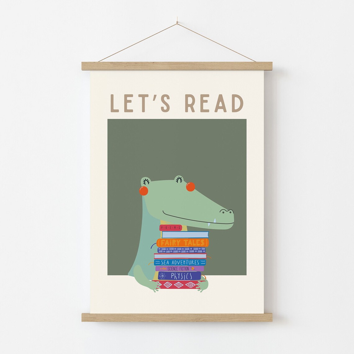 Whimsical Crocodile Reading Art Print, Retro Kids Decor - Image 2