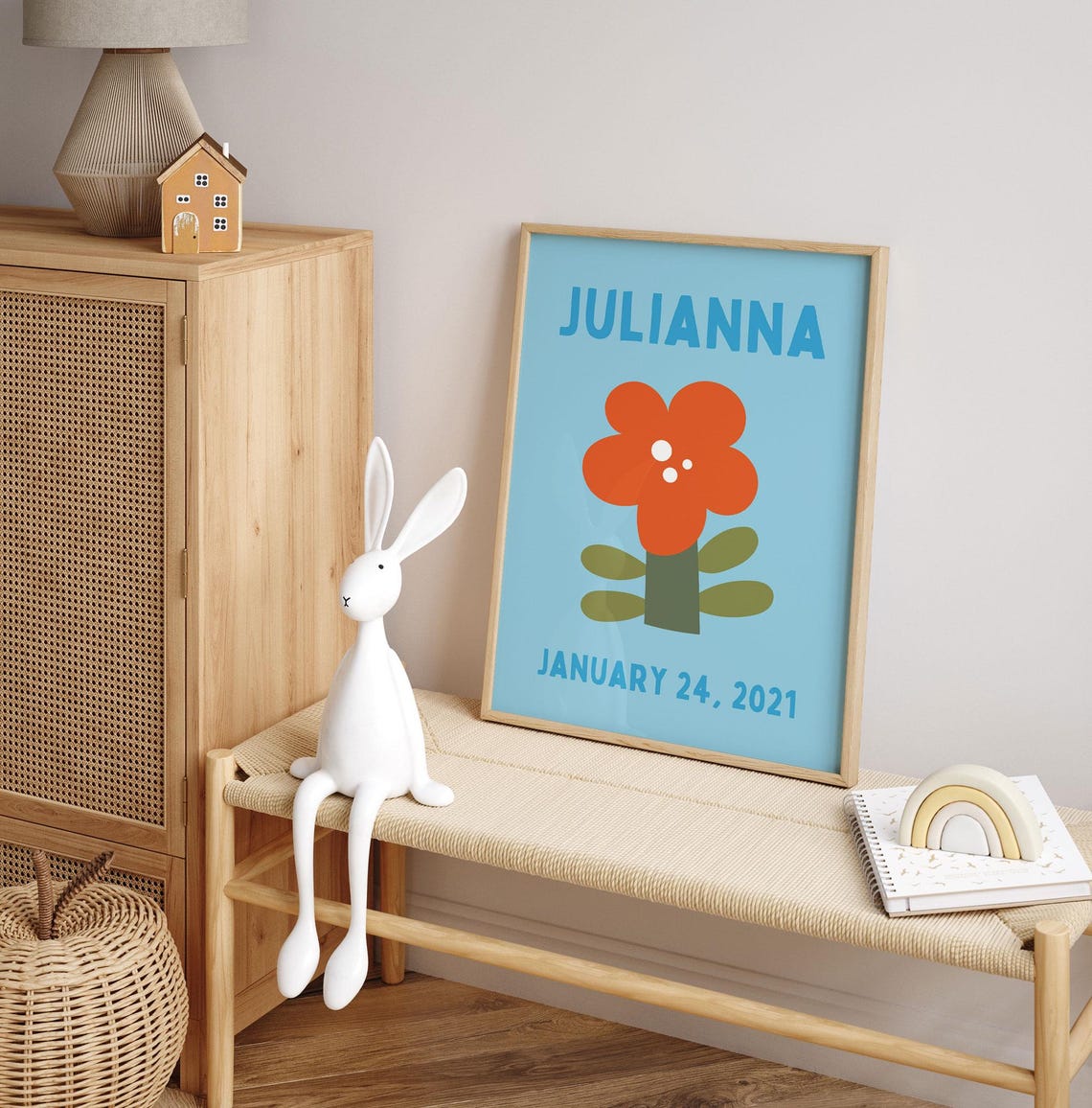 Julianna Personalized Name Birthdate Orange Flower Nursery Poster - Image 5