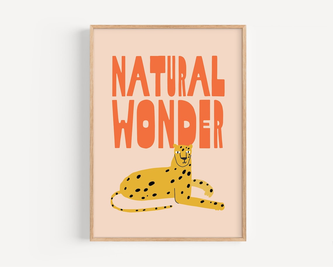 Natural Wonder Cheetah Poster with Retro Orange Typography Kids Art - Image 5