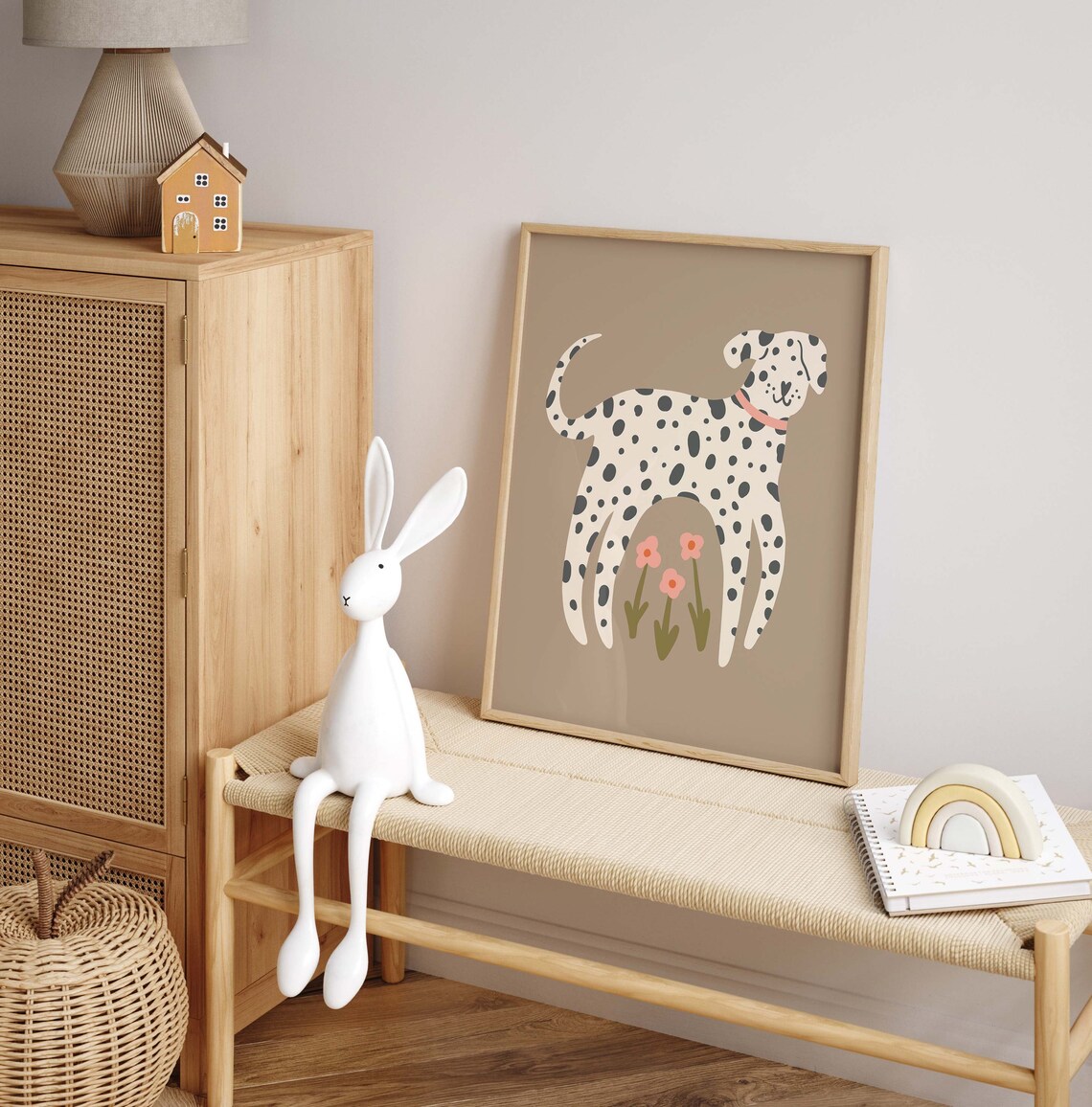 Cute Dalmatian Boho Kids Art Print, Neutral Nursery Decor - Image 3