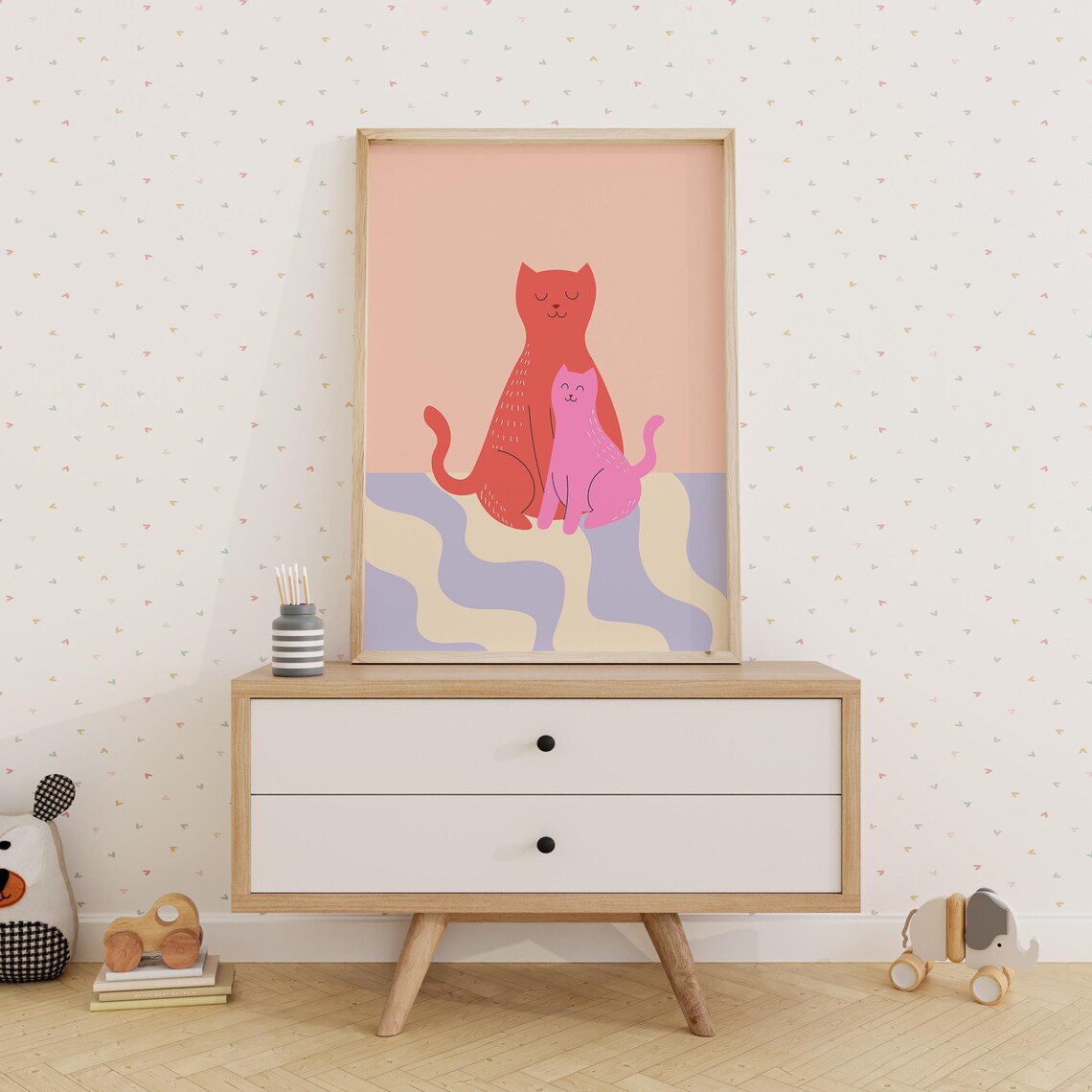 Pink Cat Print, Colorful Playroom Nursery Poster - Image 3