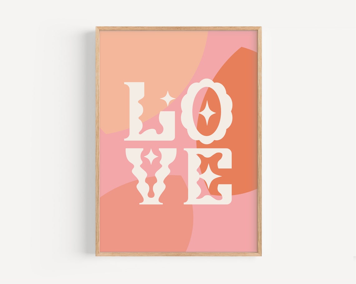 Retro Pink LOVE Typography Poster with Funky Wavy Background Art - Image 5