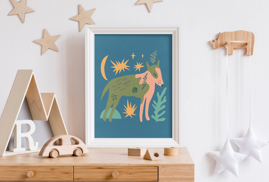 Retro Abstract Dog Boho Kids Art Print - Image 5