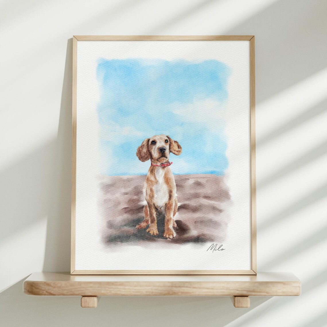Man with Golden Retriever on Beach Custom Watercolor Pet Poster - Image 3