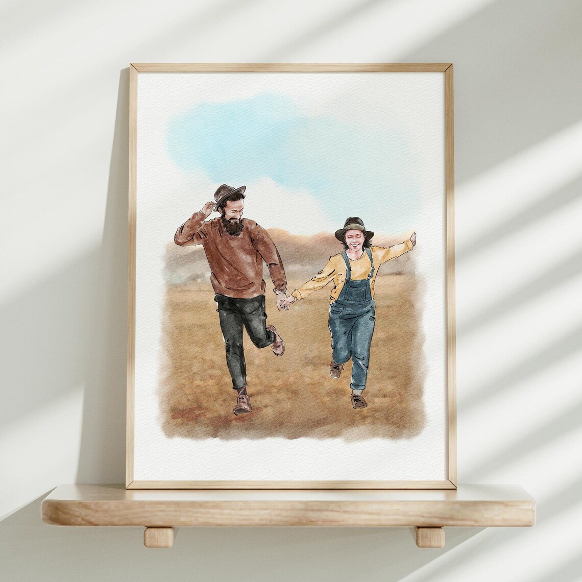 Family of Five with Dog in Sunny Meadow Custom Watercolor Poster - Image 2