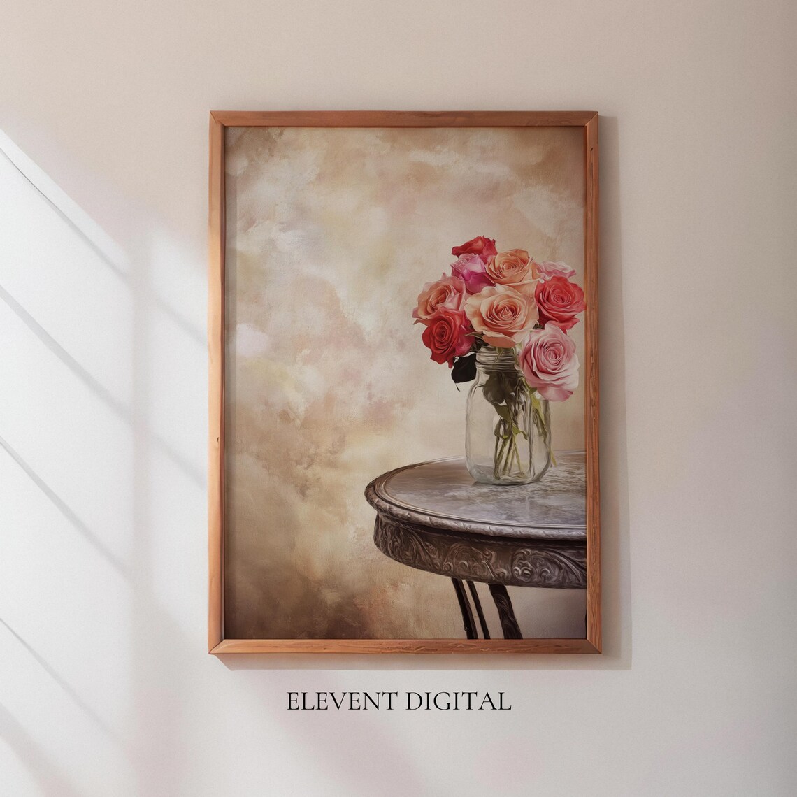 Rose Bouquet Glass Jar Vintage Table Floral Still Life Poster