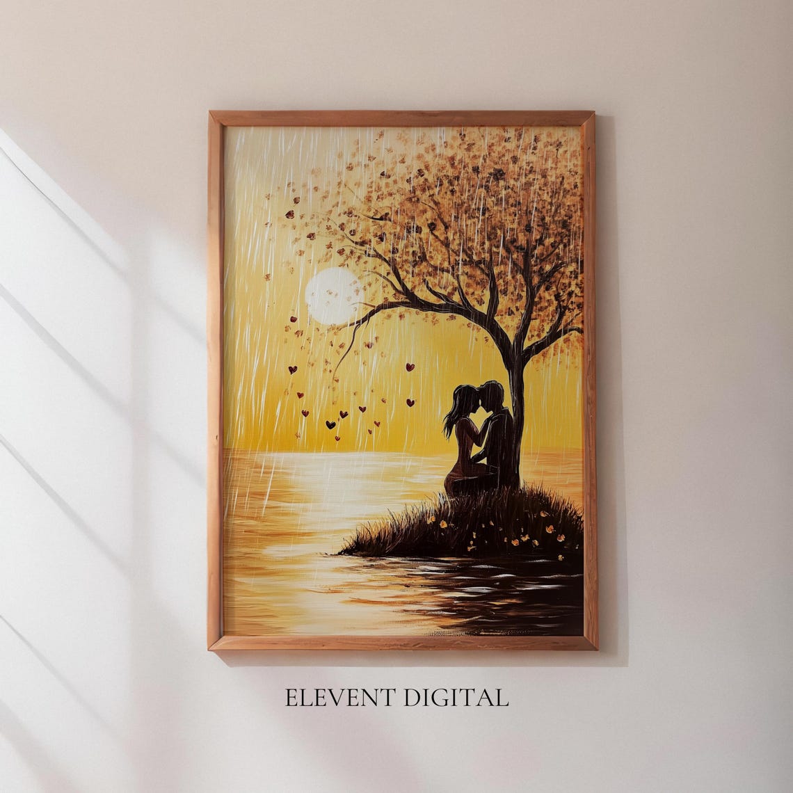 Sunset Couple Heart Tree Golden Romantic Silhouette Scene Poster