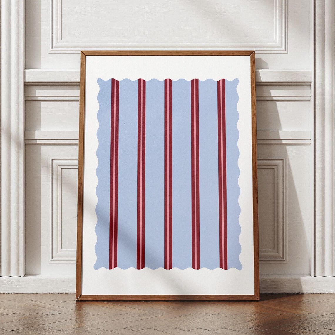 Striped Wall Art Blue Burgundy Minimalist Poster