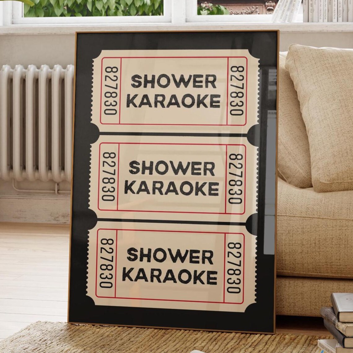 Shower Karaoke Ticket Retro Bathroom Poster Print
