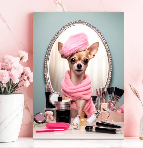 Chihuahua In Hat With Makeup Print Fancy Animal Prints Dog Mom Cute Art Wall Fun Bathroom Decor