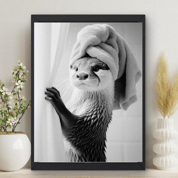 Otter Bathroom Humor Art Print, Sea Peeking Out