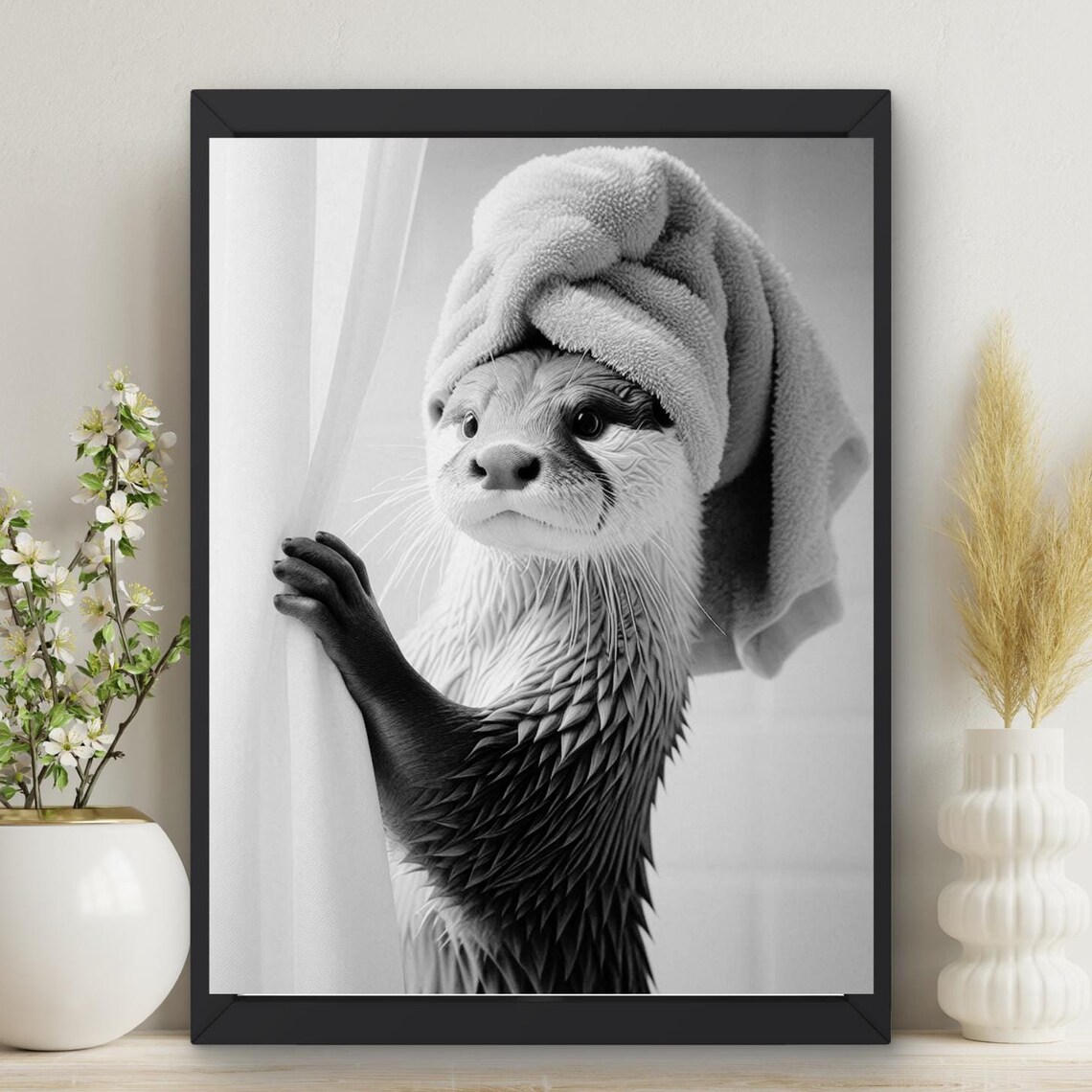 Otter Bathroom Humor Art Print, Sea Peeking Out