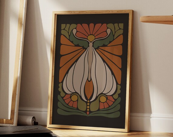 Dark Boho Art Nouveau Moth Gothic Black Botanical Statement Wall Poster