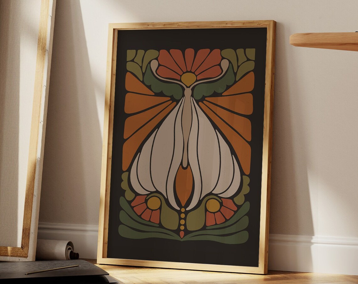 Dark Boho Art Nouveau Moth Gothic Black Botanical Statement Wall Poster