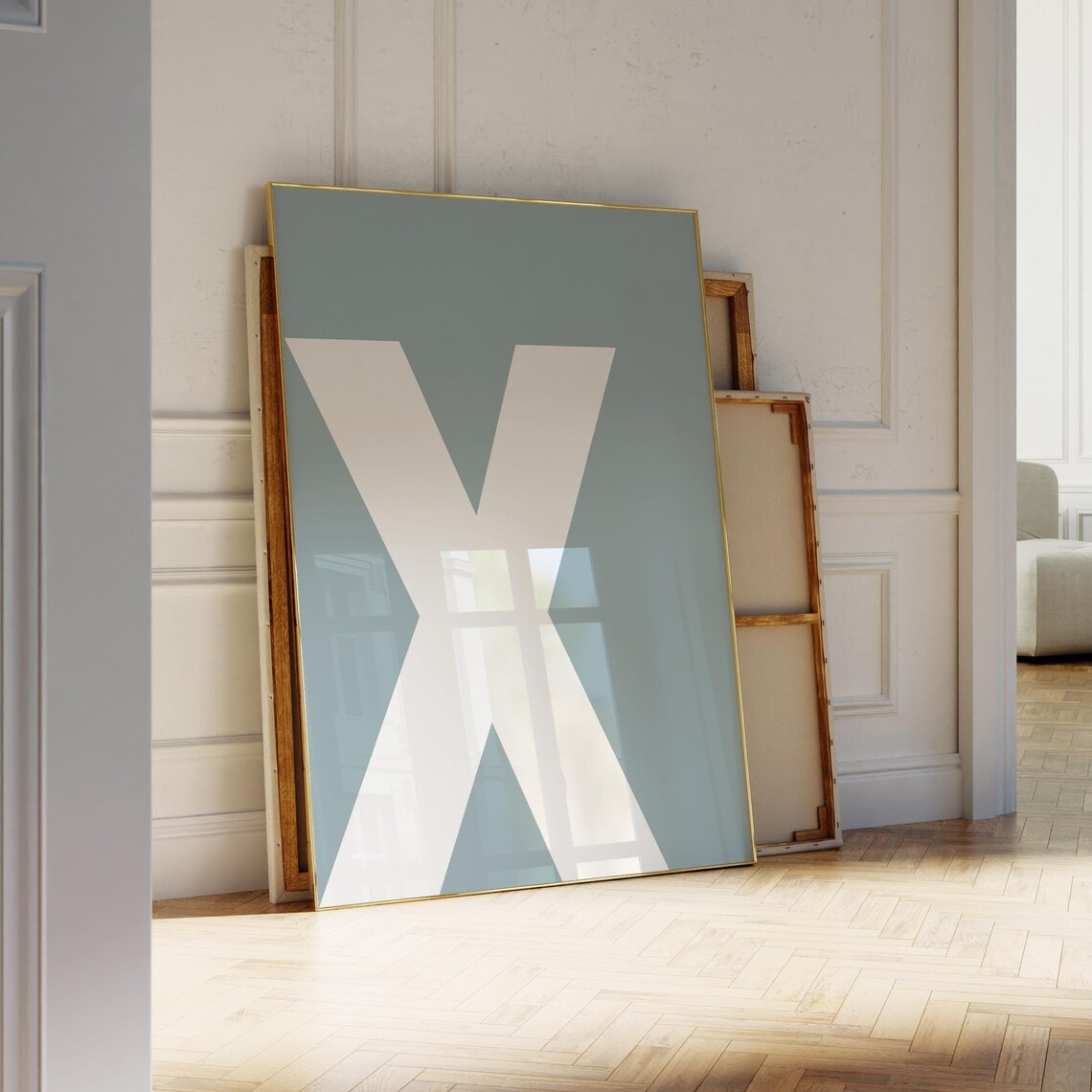 Letter X Blue Monogram Alphabet Poster for Kids Room Nursery Decor
