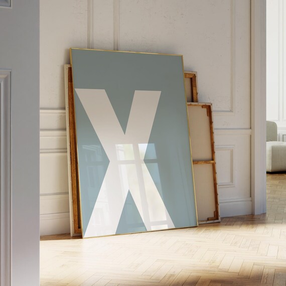 Letter X Blue Monogram Alphabet Poster for Kids Room Nursery Decor
