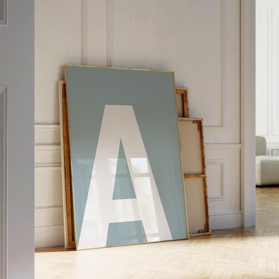 Blue Letter A Print Alphabet Poster Bold Initial For Kids Minimalist
