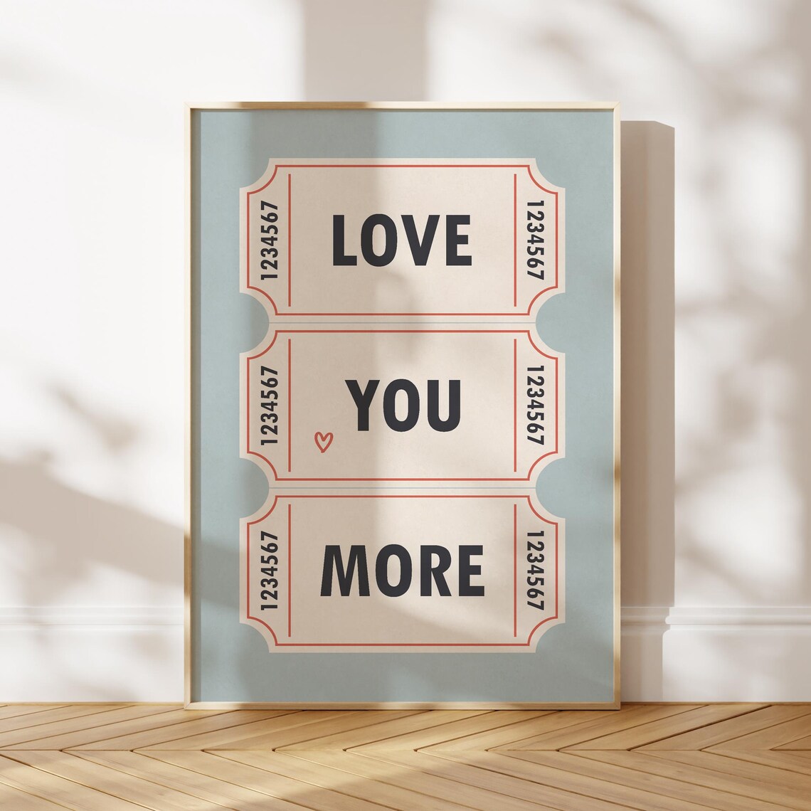 Love You More Retro Ticket Stub Typography Blue Trendy Romance Poster