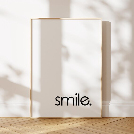 Smile Poster Minimalist Typography Print Inspirational Wallart Happiness Positive Quote Modern Simple Word Decor