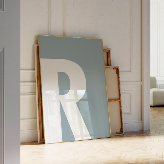 Letter R Print Light Blue Alphabet Poster Initial Wallart For Kids Monogram