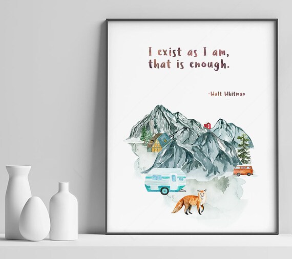 Walt Whitman I Exist As I Am Mountain Fox Camper Watercolor Poster