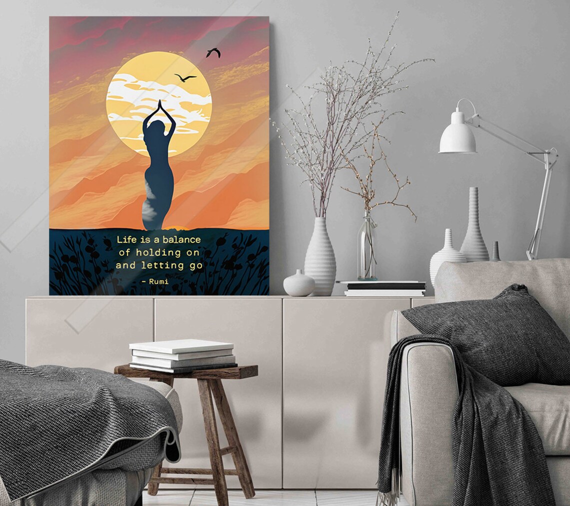 Rumi Life Is A Balance Holding On Letting Go Yoga Sunset Quote Poster - Image 3
