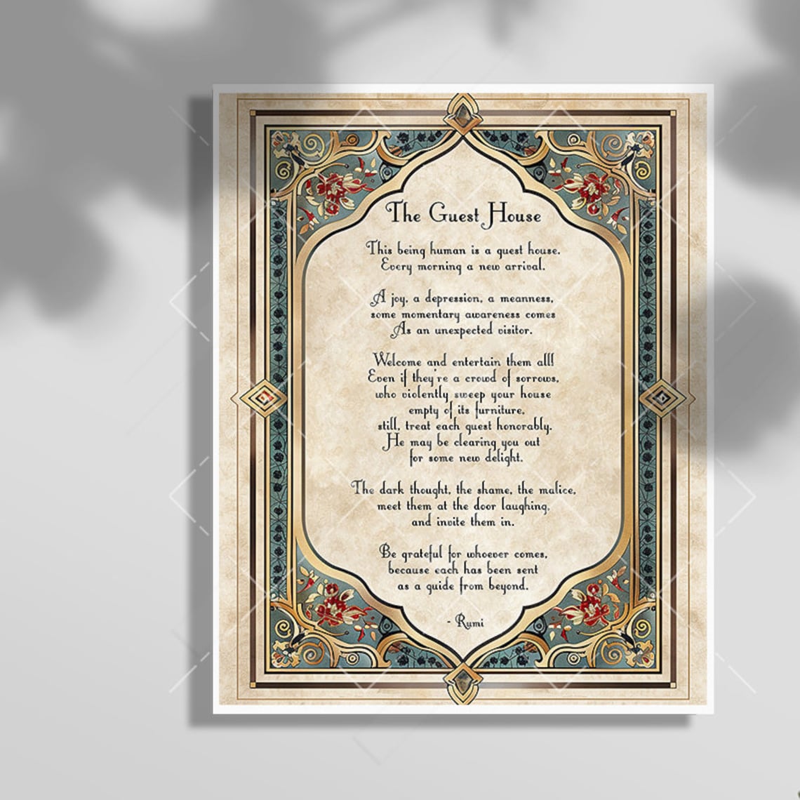 The Guest House, Rumi Literary Quote Poster Print