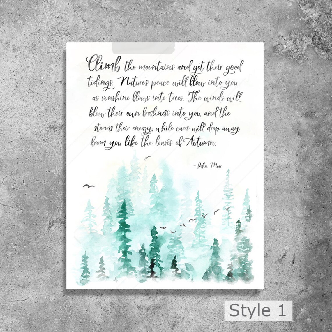 John Muir Climb The Mountains Nature Peace Watercolor Pine Poster - Image 2