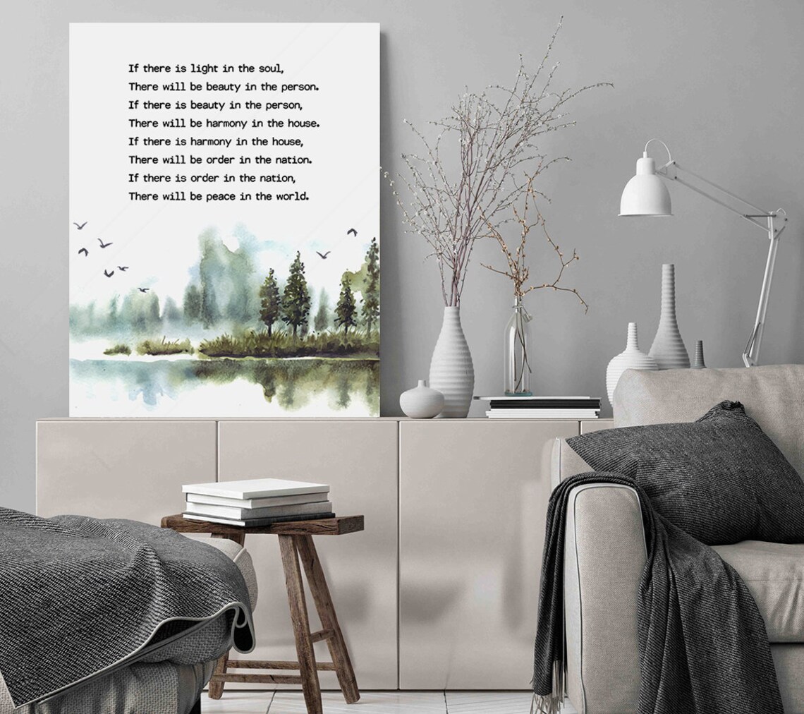 If There Is Light In The Soul Forest Lake Birds Watercolor Poster - Image 2