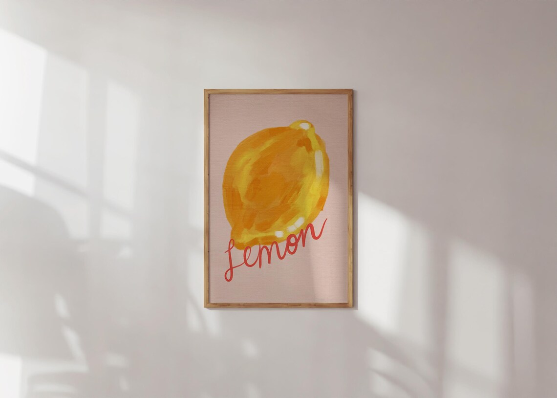 Hand Drawn Lemon Kitchen Art Print, Colorful Citrus