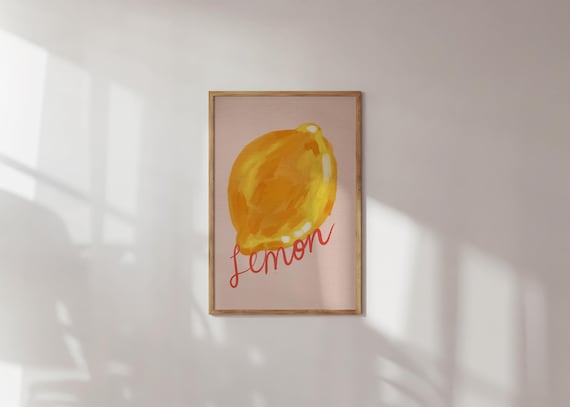 Hand Drawn Lemon Kitchen Art Print, Colorful Citrus