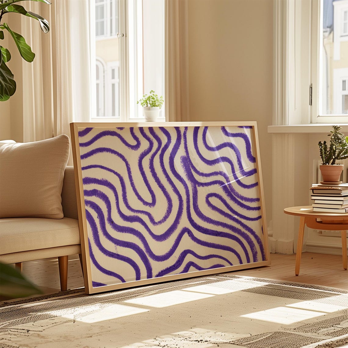 Abstract Purple Wavy Lines Modern Minimalist Wall Decor Poster