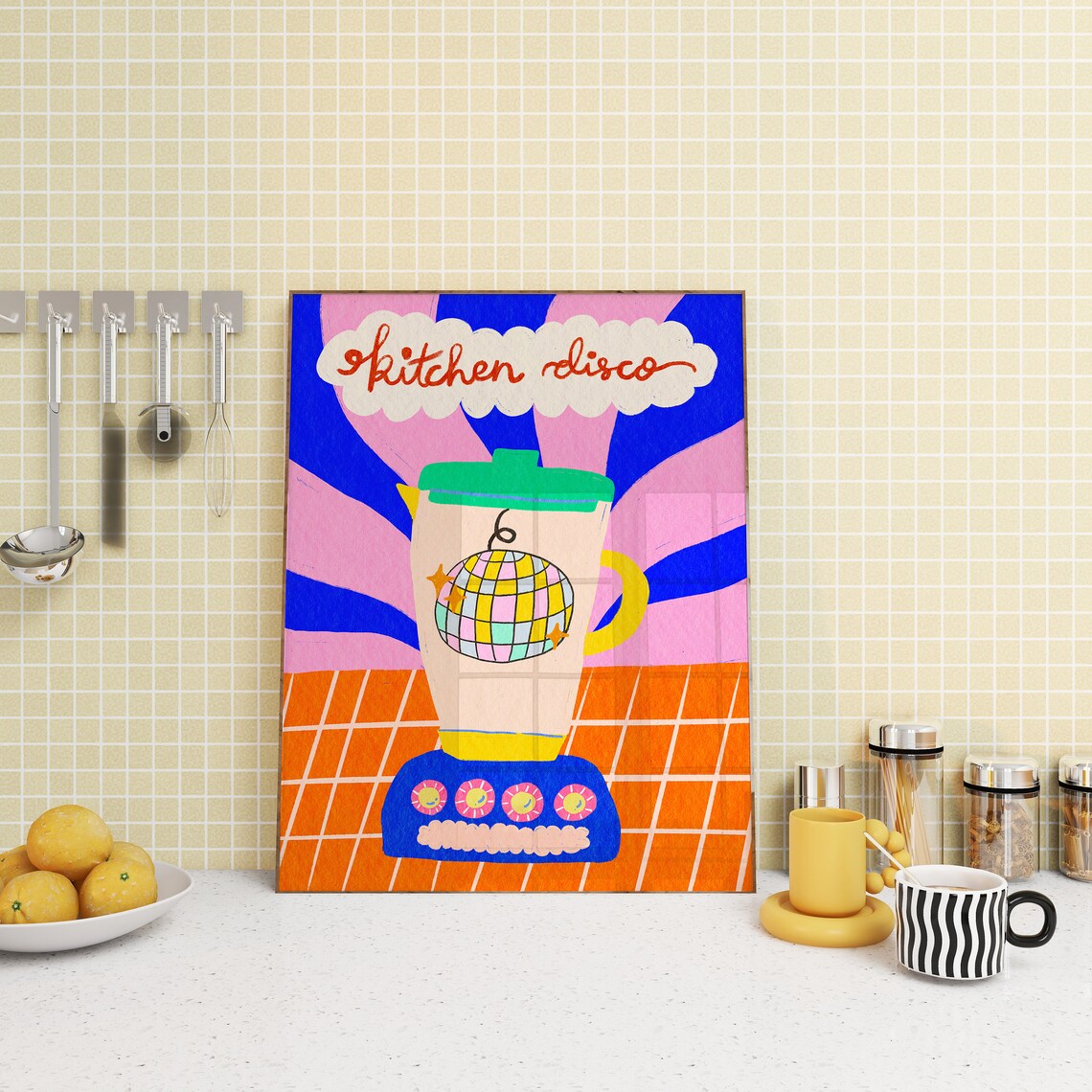 Kitchen Disco Smoothie Art Print, Colorful Decor