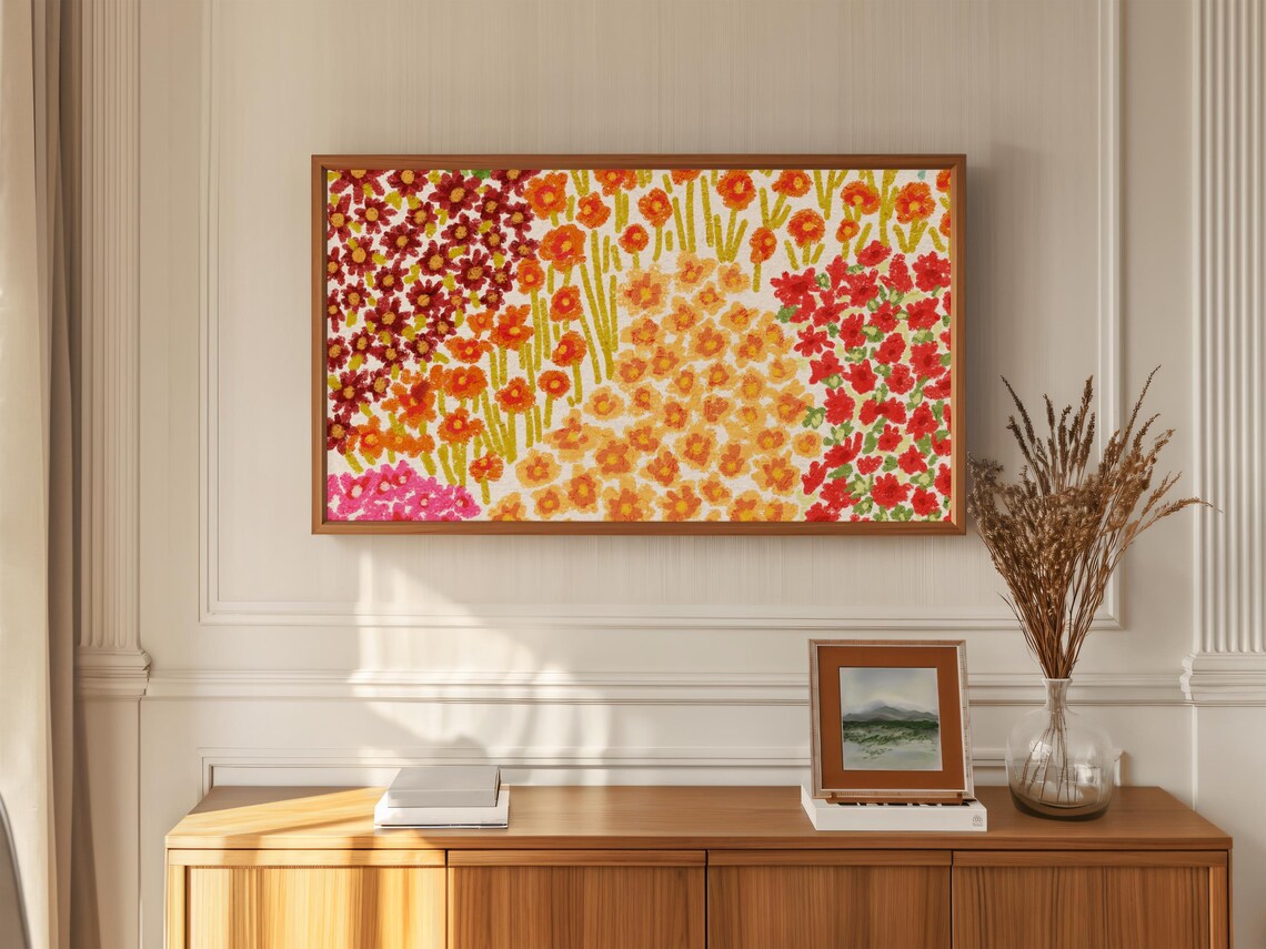Sunny Colorful Wildflower Meadow Field Horizontal Botanical Art Poster