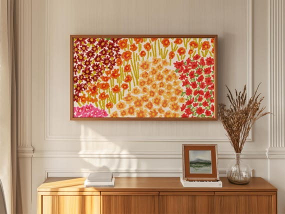 Floral Oil Pastel Tv Art Colorful Botanical Drawing