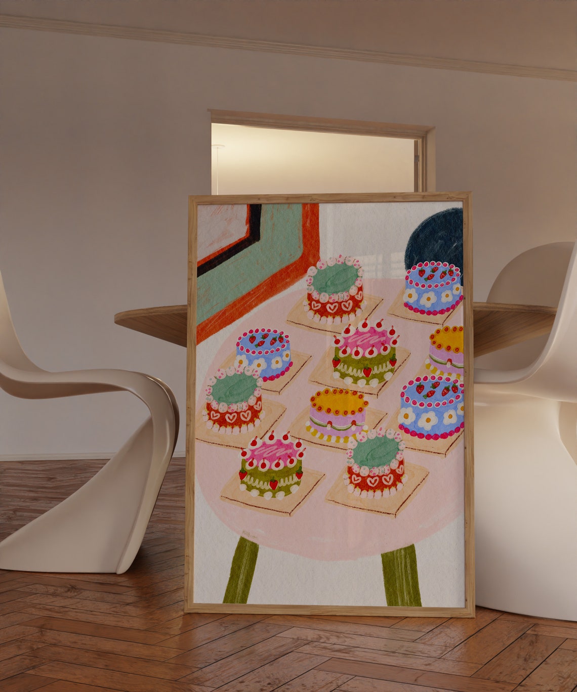 Nine Mini Decorated Cakes Playful Bakery Dessert Kitchen Wall Poster