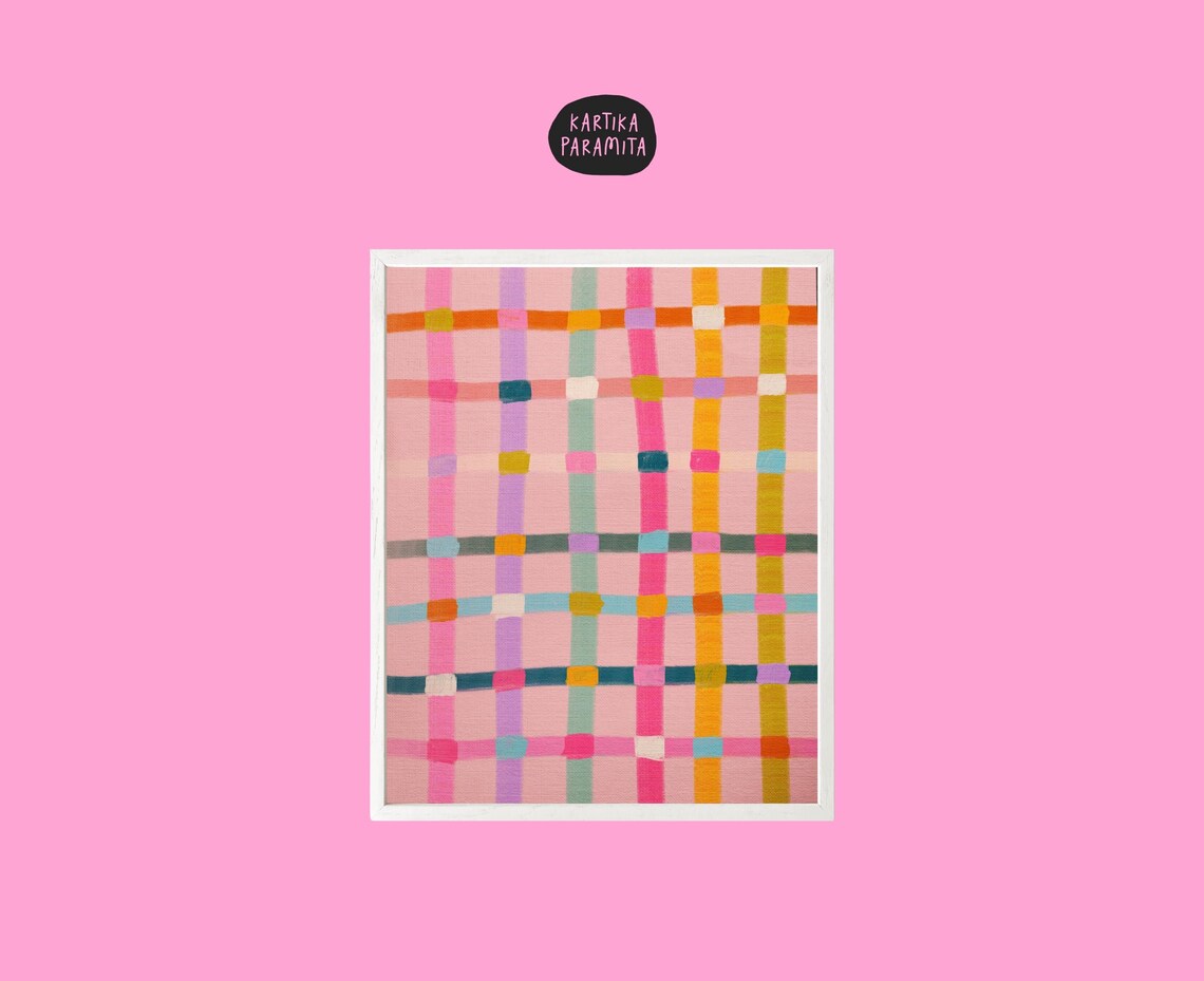 Colorful Grid Painting Art Print, Maximalist Decor
