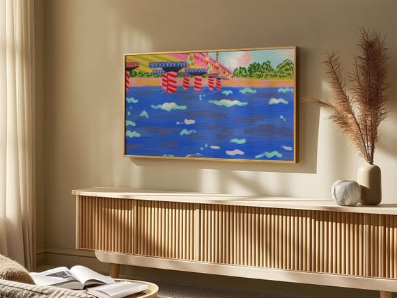 Colorful Seascape Tv Art Beach Bridge Scenery