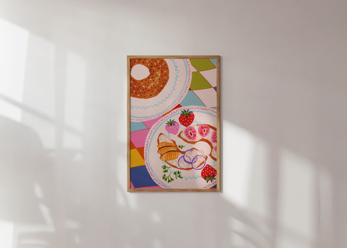 Bagels Breakfast Illustration, Kitchen Art Print