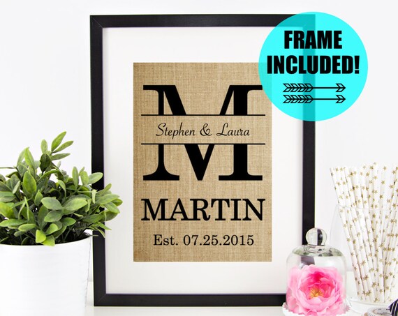 Frame Included Personalized Wedding Gift For Couple Engagement Gift Bridal Shower Gift Anniversary Gift Rustic Wedding Decor Monogram