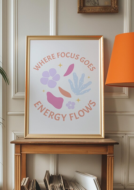 Where Focus Goes Energy Flows Poster Minimalist Abstract Wall Art Pastel Feminine Apartment Decor Daily Words Of Affirmation