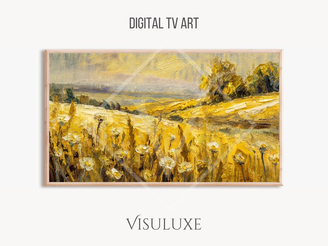 Golden Wheat Flower Field Warm Sunlight Country Meadow Painting Poster - Image 3