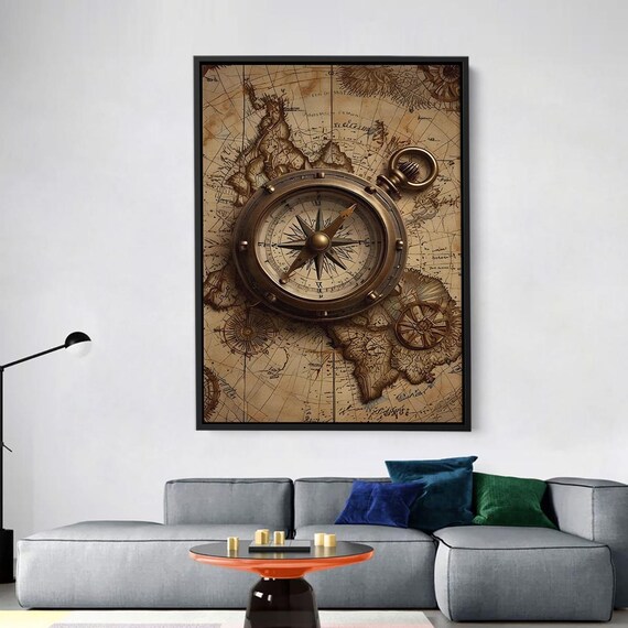 Vintage Nautical Compass Wall Art Antique Map Poster Print Maritime Navigation Decor Explorer Themed Steampunk Canvas For Home Office