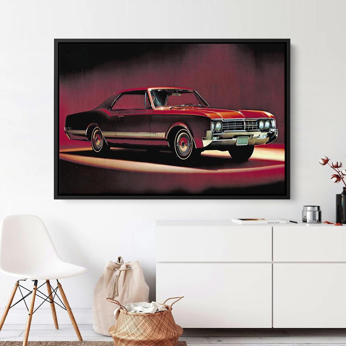 Classic Vintage American Muscle Car Bold Red Studio Portrait Poster