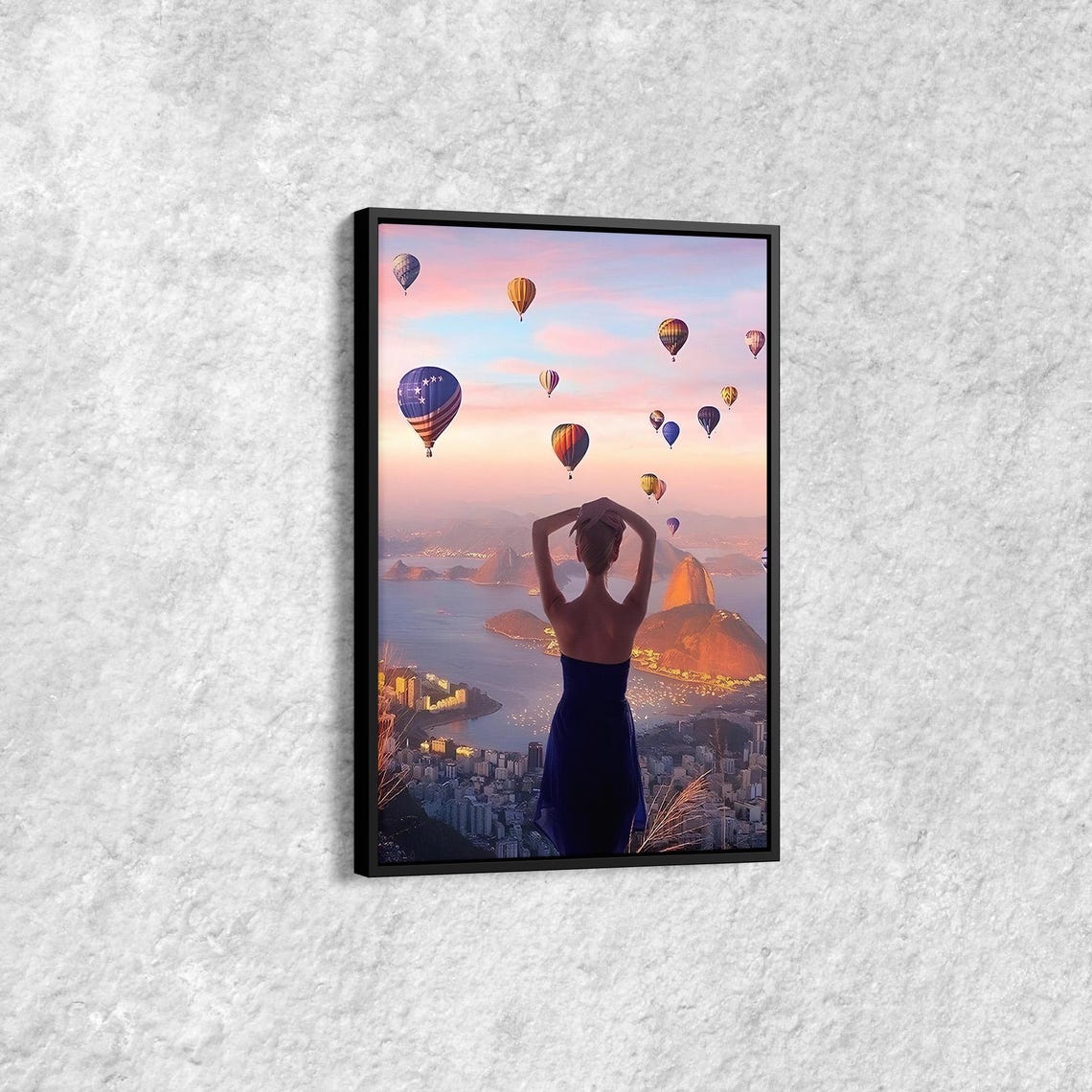 Rio De Janeiro Sugarloaf Sunset Hot Air Balloons City View Wall Art