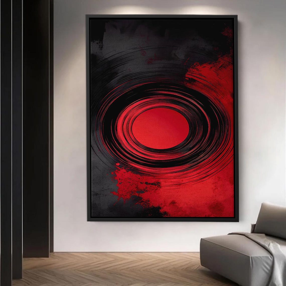 Bold Red Circle Black Background Minimalist Modern Abstract Poster