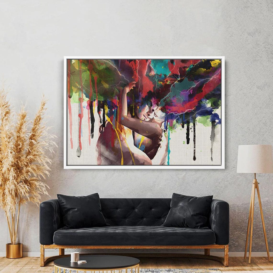 Watercolor Embrace Colorful Paint Drips Lovers Abstract Poster