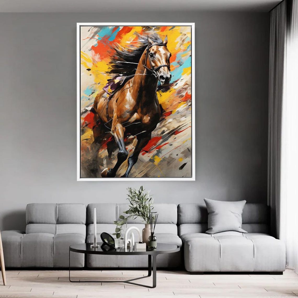 Abstract Horse Canvas Art Colorful Dynamic Painting Modern Wall Decor Artistic Home Decoration With Power Freedom