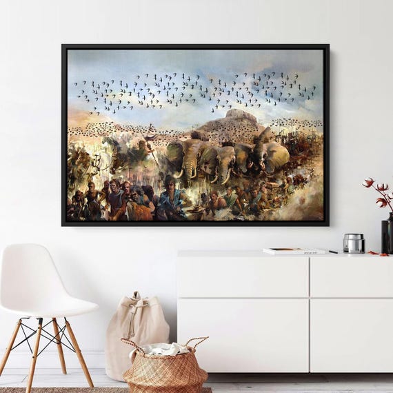 Epic War And Elephant Canvas Wall Art Artistic Depiction Of Historic Armies Chaotic Victory In A Powerful Scene
