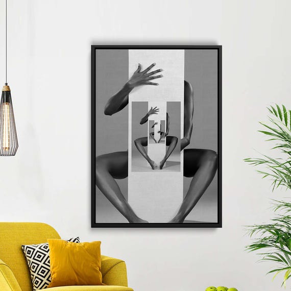 Abstract Black And White Canvas Wall Art Modern Surreal Poster Geometric Body Form Print Contemporary Minimalist Decor